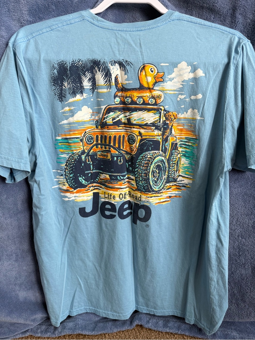 Jeep Light Blue Short-Sleeve Tee with Yellow Orange Jeep Graphic
